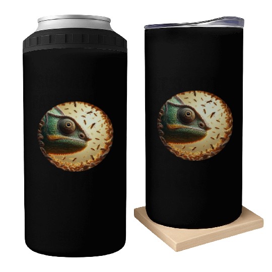 Chameleon head surrounded by bees Can Coolers