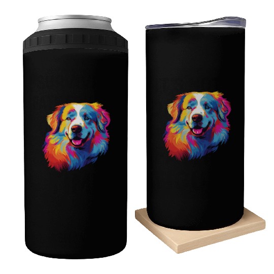 Watercolor Colorful Great Pyrenees Can Coolers