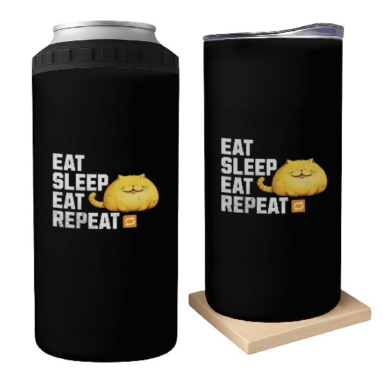 EAT SLEEP EAT REPEAT Fat Yellow Cat Lover Funny Can Coolers