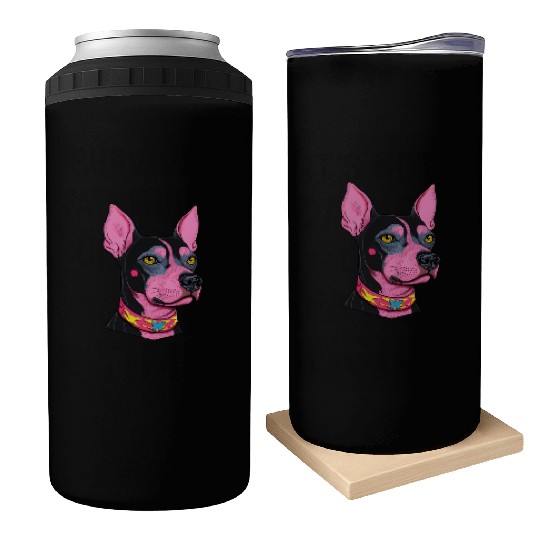 black and pink dog with yellow eyes Punk Rock Can Coolers