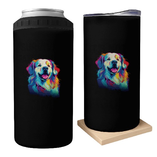 Watercolor Colorful Great Pyrenees Can Coolers
