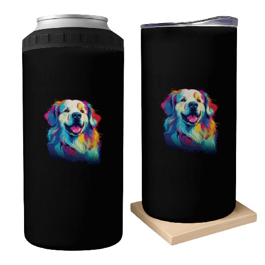 Watercolor Colorful Great Pyrenees Can Coolers