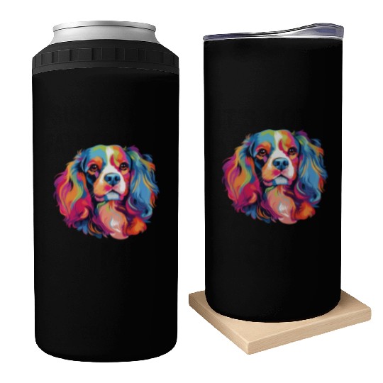 Watercolor Colorful Cavalier King Charles Spaniel Can Coolers