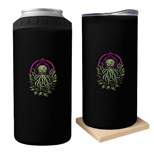 Colorful Cthulhu Can Coolers with Marijuana Leaves