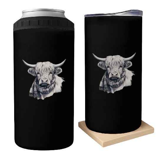 Adorable Highland Cow Wearing a Scarf Can Coolers
