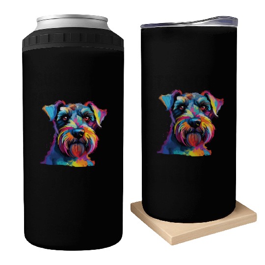Watercolor Colorful Miniature Schnauzer Can Coolers