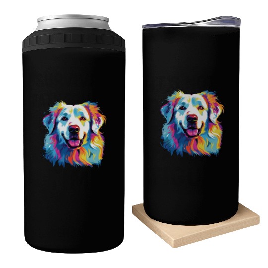 Watercolor Colorful Great Pyrenees Can Coolers