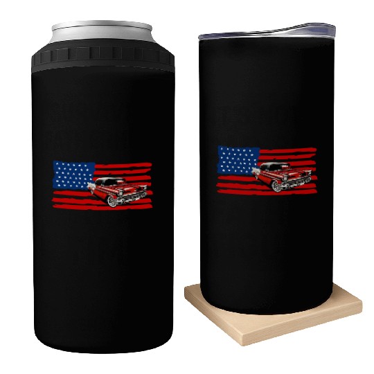 Vintage car Soldiers US Flag Can Coolers