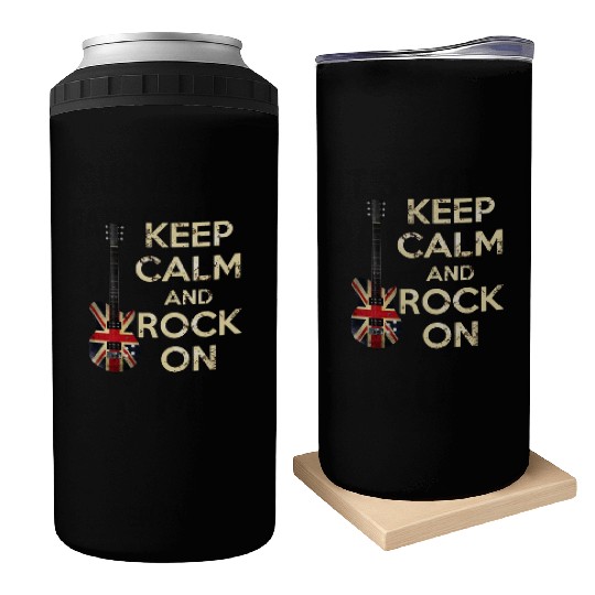 Keep Calm and Rock On Union Jack Guitar Can Coolers