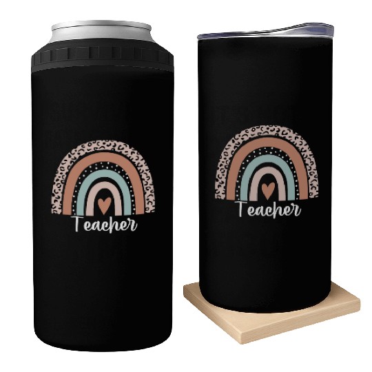 Teacher Rainbow Leopard Funny Teacher Appreciation Can Coolers