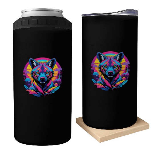 Neon Wild - Urban Hyena Portrait Can Coolers