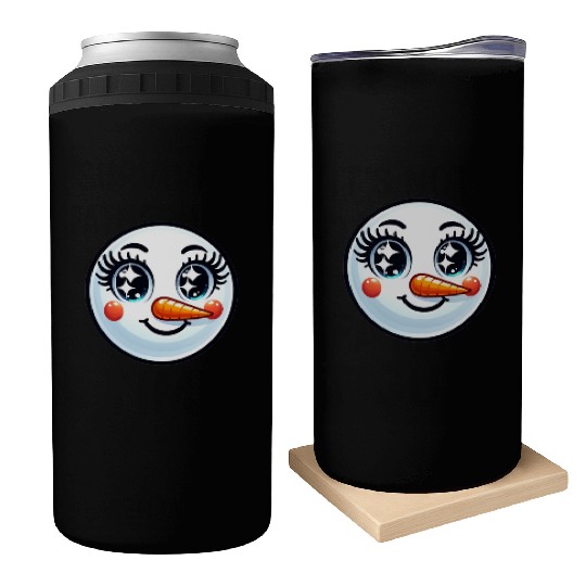 Lady Carrot-Nosed Snowwoman Cute Snowman Christmas Can Coolers