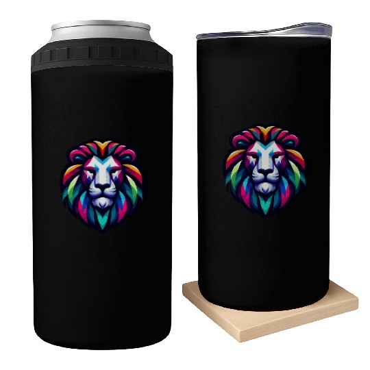 Vibrant Spectrum Lion - Abstract Wildlife Majesty Can Coolers