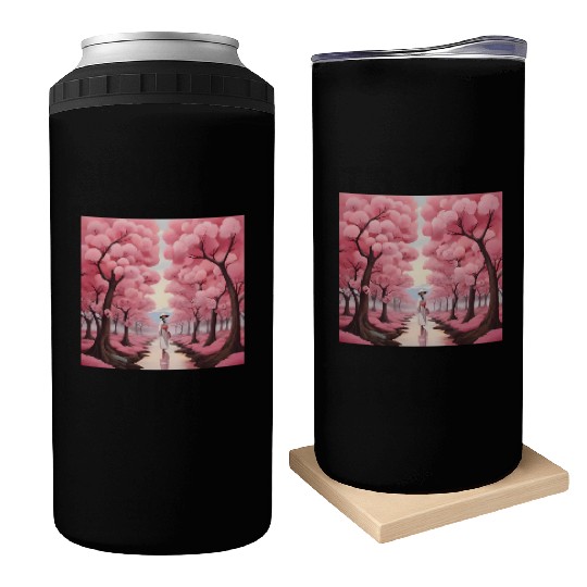 Japanese style art with cherry blossom festival Can Coolers