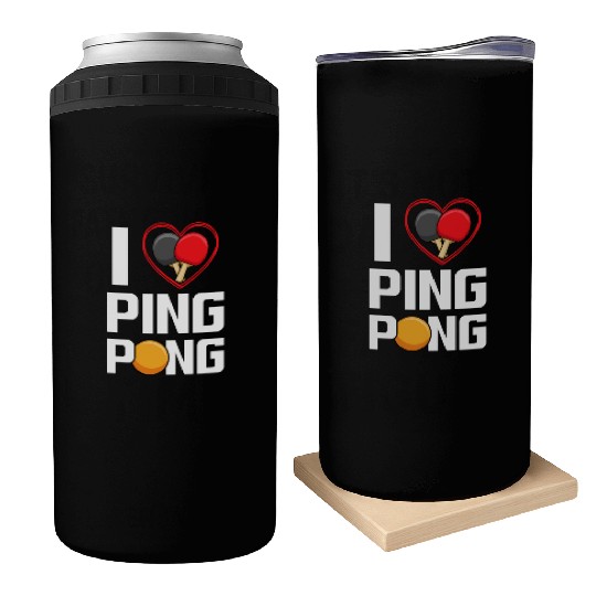 I Love Ping Pong Paddle Racket Sports Table Tennis Can Coolers