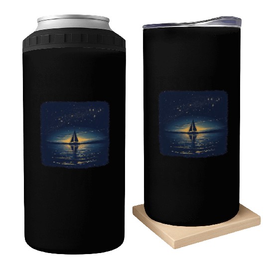 Starry Night Sailing Catamaran Can Coolers