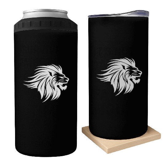 Waving Mane Lion Head Tattoo Ink Style Can Coolers