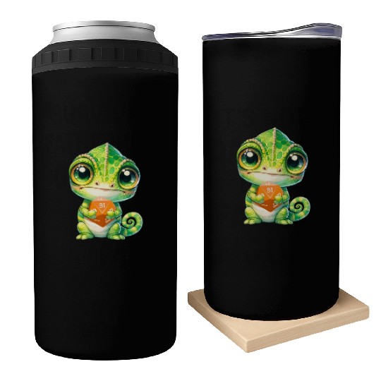 Chameleon Holding 20-sided Dice Can Coolers