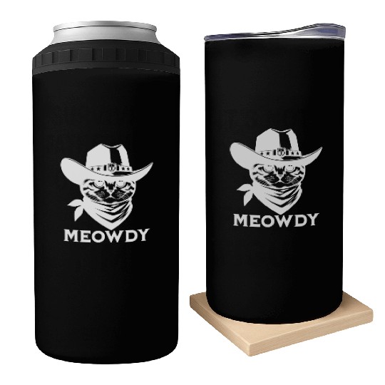 Cute Meowdy Cat Cowboy Pun Can Coolers
