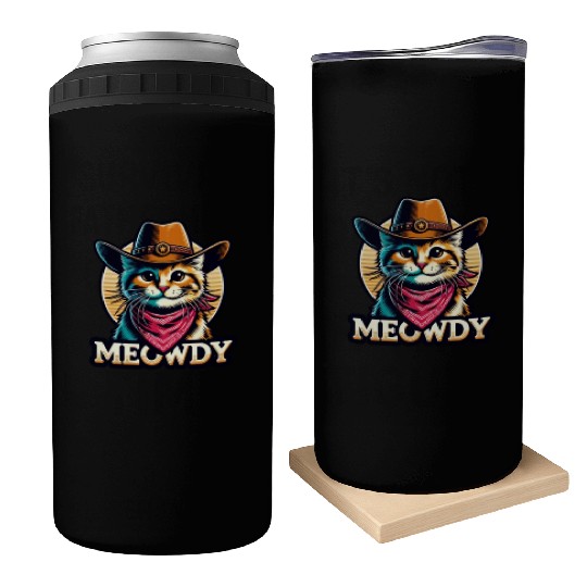 Cute Meowdy Cat Cowboy Pun Can Coolers