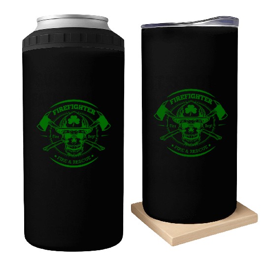 Firefighter Fire and Rescue Irish Shamrock Can Coolers