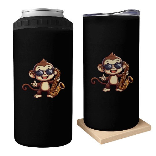 Jazz Saxophone Monkey Chimpanzee Music Lover Can Coolers