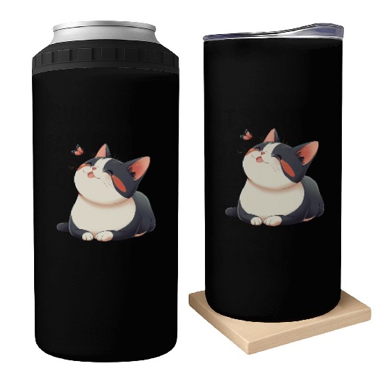 Kawaii Cat and Butterfly Can Coolers