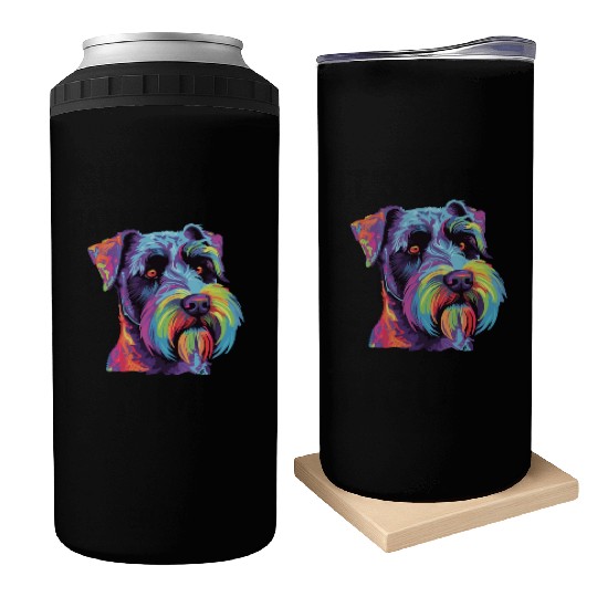 Watercolor Colorful Standard Schnauzer Can Coolers