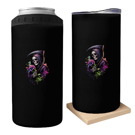 Grim Reaper Holding Sweet Pea flower Can Coolers