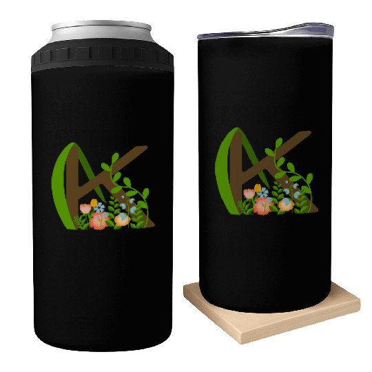 Capital letter K monogram and wildflowers Can Coolers