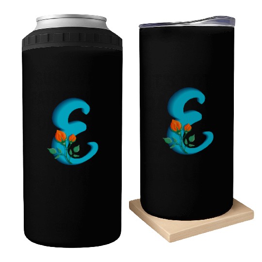 Three dimensional capital letter E rose monogram Can Coolers
