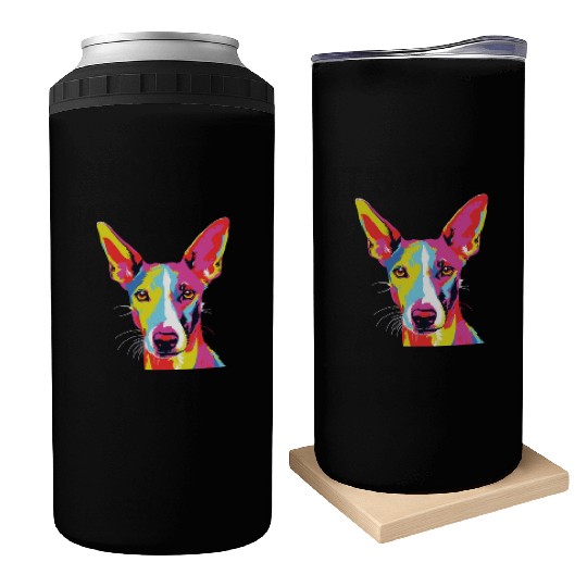Watercolor Colorful Ibizan Hound Can Coolers