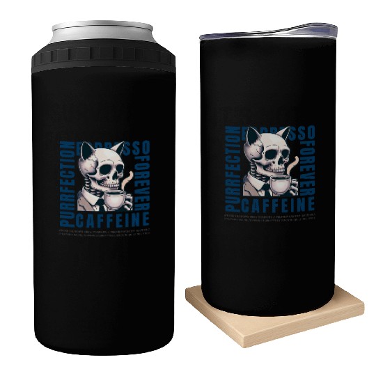 Cat Skull Caffeine Connoisseur - Eternal Coffee Can Coolers