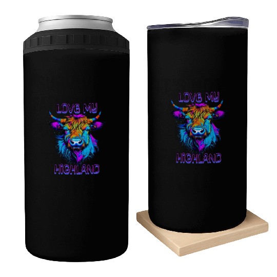 I Love My Highland | Psychedelic Cow Art Can Coolers