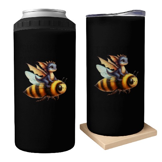 Fun Baby Dragon Riding a Bumble Bee Can Coolers