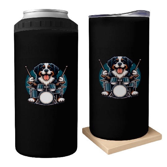 Cool Bernese Mountain Dog Drummer Design Can Coolers