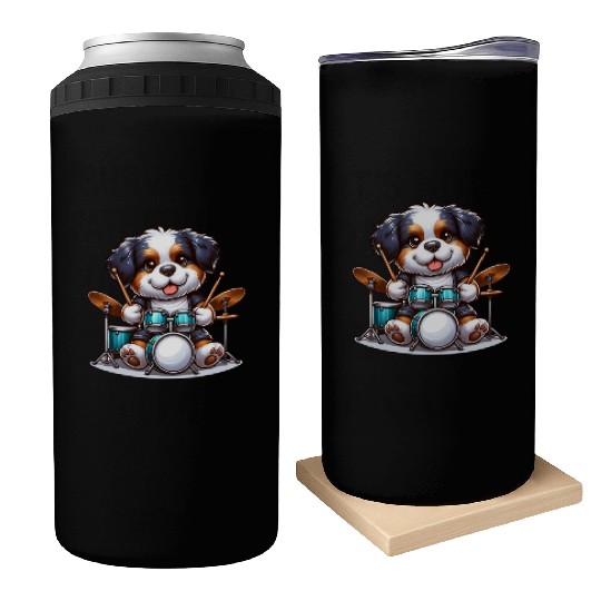 Cool Bernese Mountain Dog Drummer Design Can Coolers