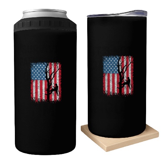American Flag Arborist Gift For Men Cool Tree Love Can Coolers