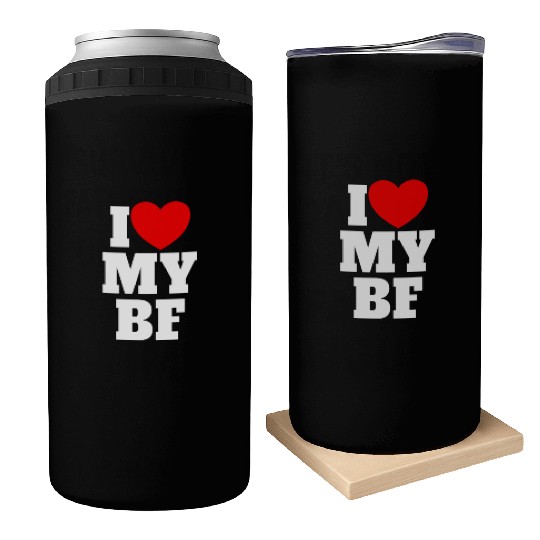 I Love My BF Red Heart Matching Couple Boyfriend Can Coolers