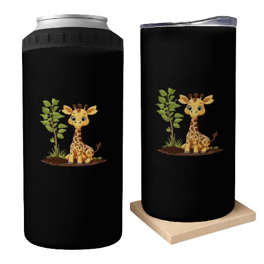 Earth Day Giraffe: Vibrant, Cute Design Can Coolers