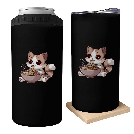 Kawaii Cat Eating Ramen Can Coolers