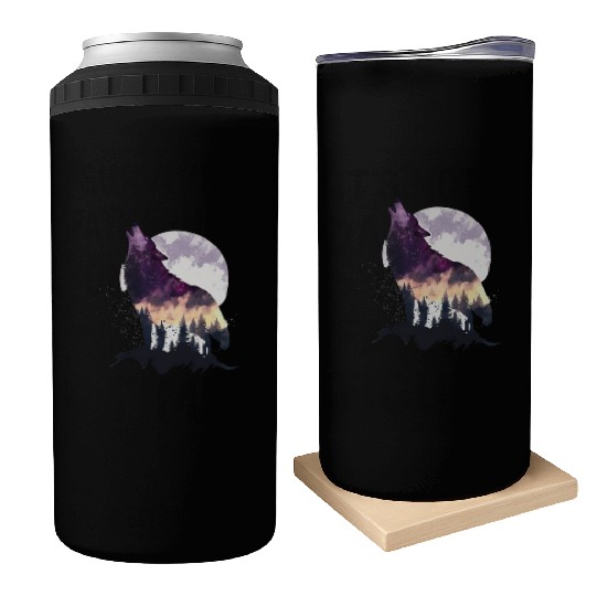 Wolf Print, Cosmic Wolves, Animal Print, Cosmos Can Coolers