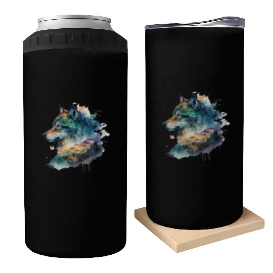 Wolf Print, Cosmic Wolves, Animal Print, Cosmos Can Coolers