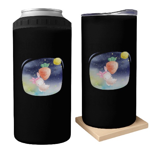 Funny Happy Rabbit Flying to Sky Using Balloon Can Coolers