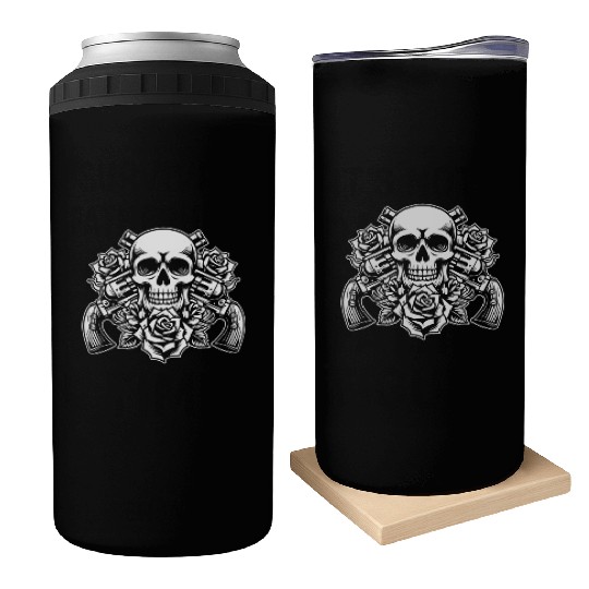 Skeleton Roses Guitar Guns Skull Roses Can Coolers