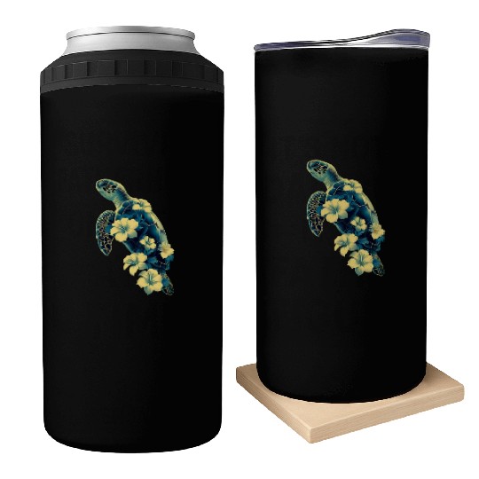 Nature Inspired Floral Sea Turtle with Tropical Fl Can Coolers