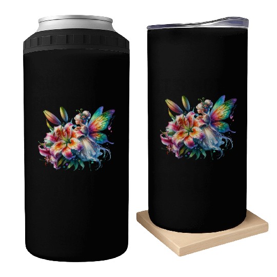 Tiger Lily Fairy Floral Fantasy Watercolor Can Coolers