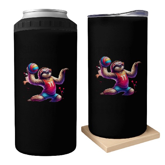 Cool Sloth Volleyball Player Design Can Coolers