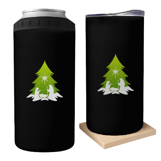 Christmas Tree Nativity Scene Artist Can Coolers