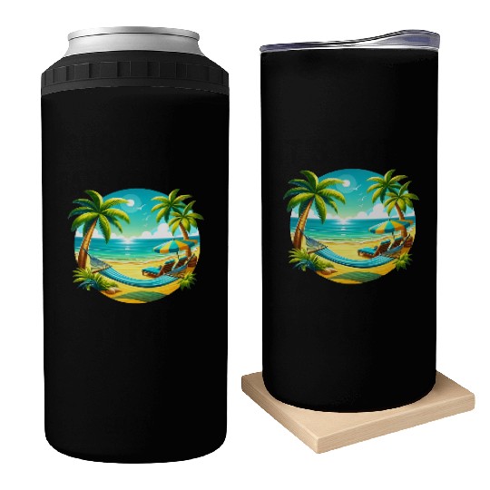 Paradise Beach Sunset Art Can Coolers